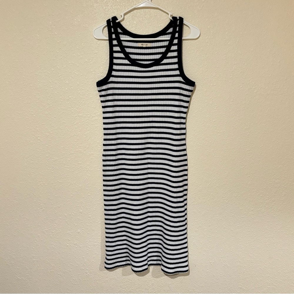 Madewell Blue & White Striped Ribbed Tank Scoop Neck Midi Dress Large